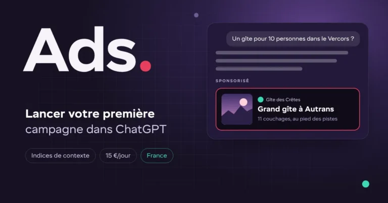 Annonce sponsorisée pour un gîte à Autrans affichée sous une réponse de ChatGPT