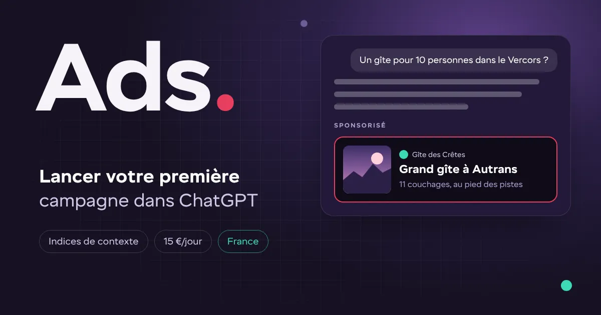 Annonce sponsorisée pour un gîte à Autrans affichée sous une réponse de ChatGPT