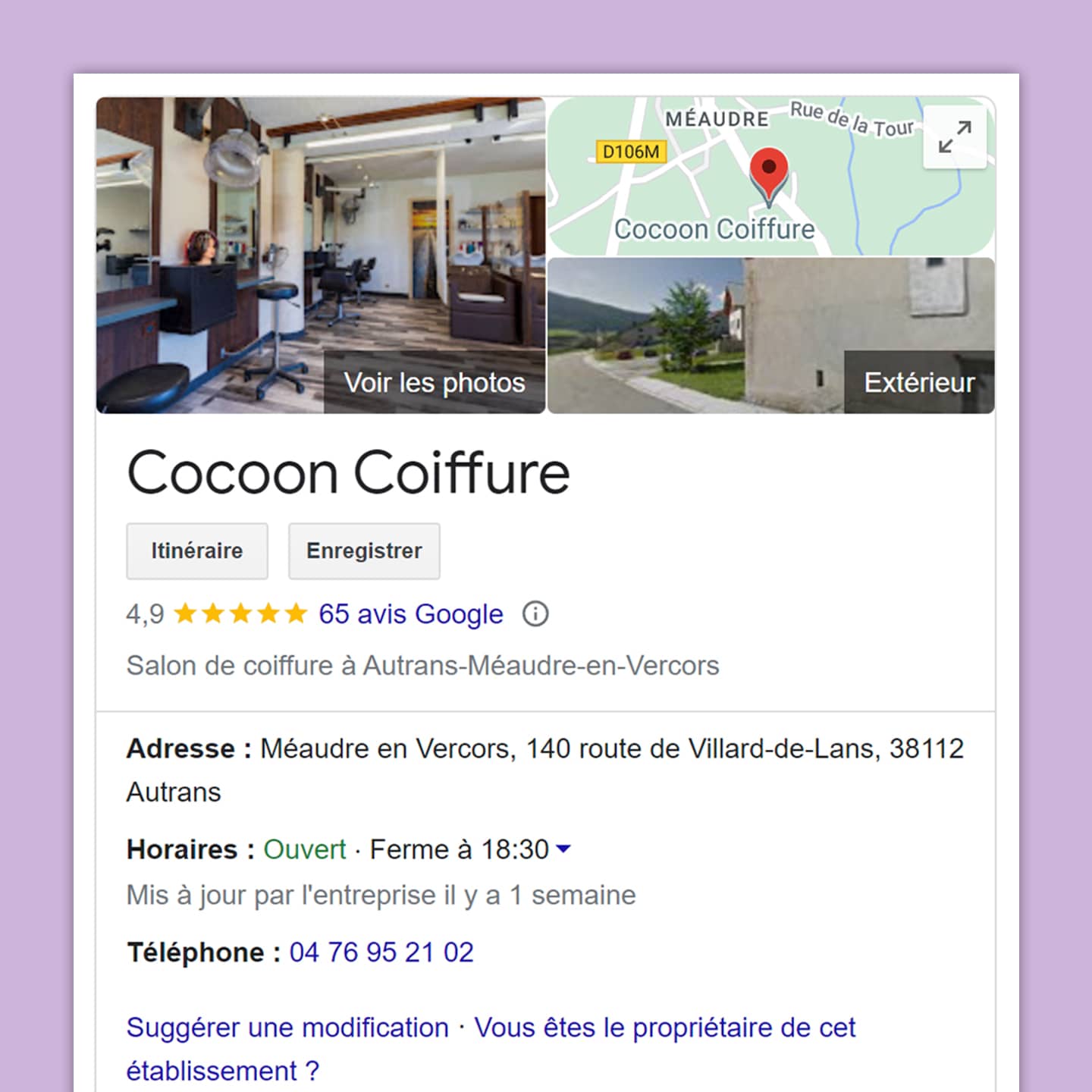 Référencement local pour Cocoon Coiffure